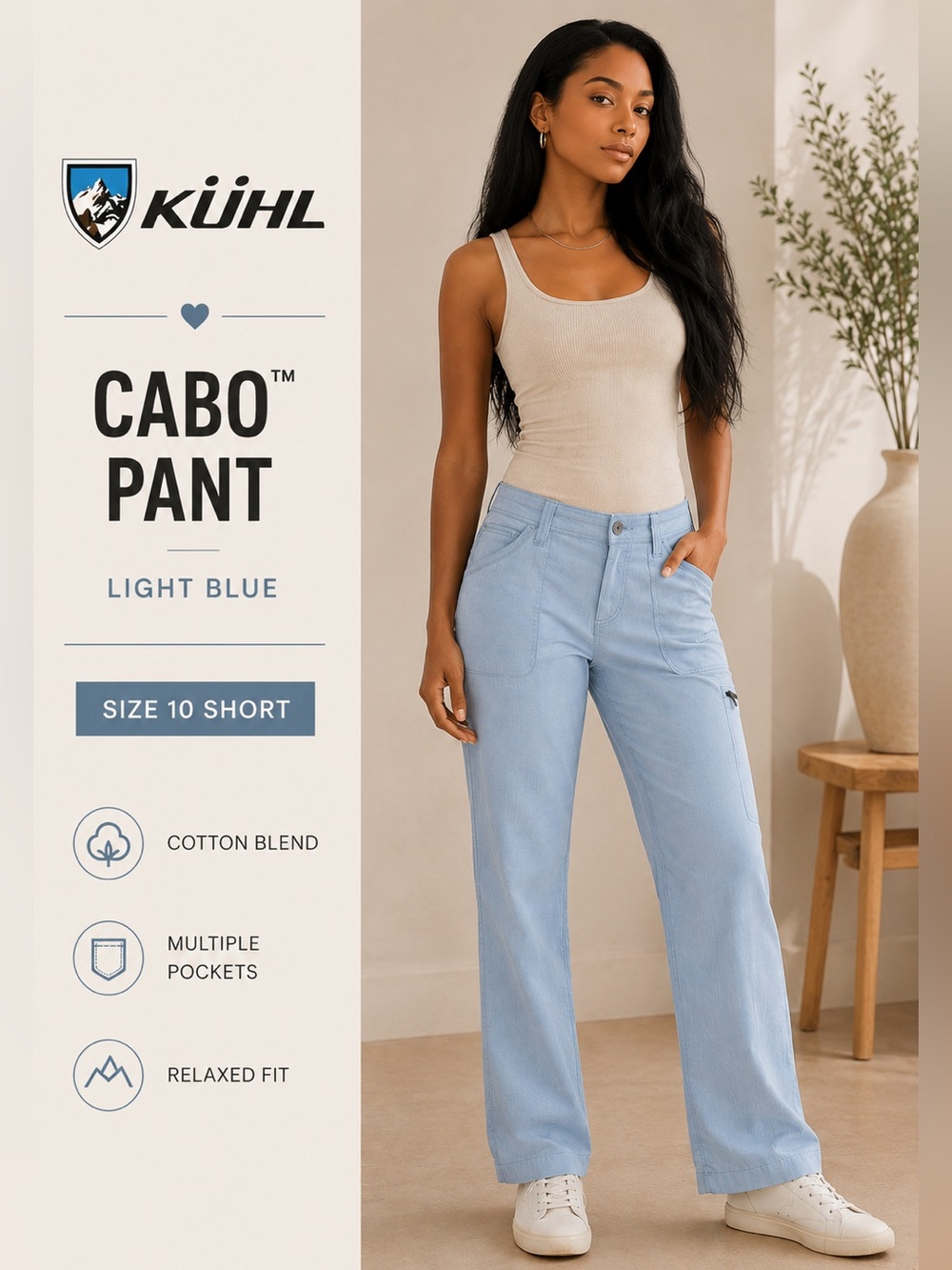 KÜHL Cabo Pants Women’s 10 Short Light Blue Linen Blend Hiking Travel Style 6272
